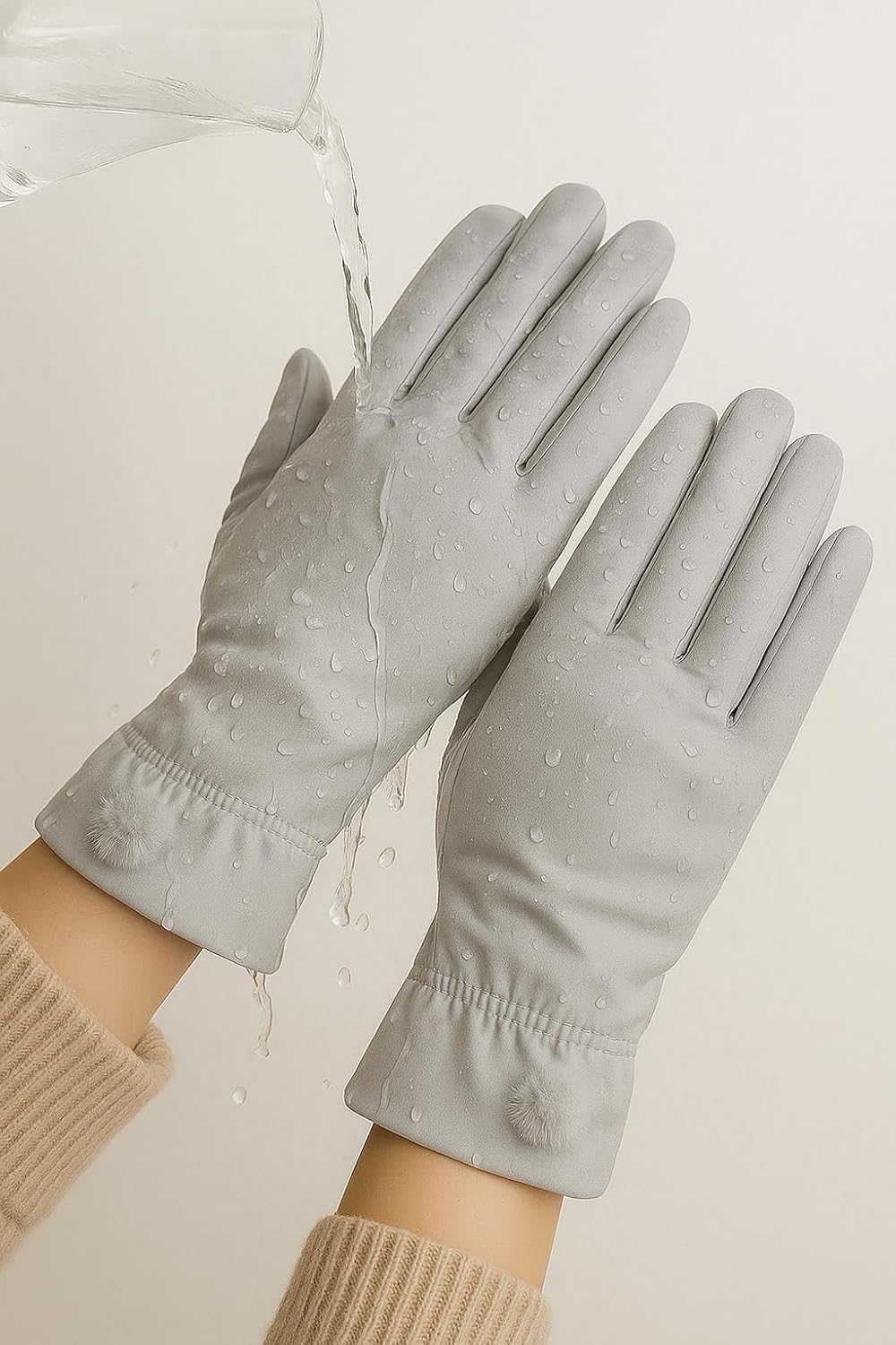 Waterproof Touch Screen Women Gloves Fur Inside for Snow, Trekking, Riding, Excersise etc. with Elastc Cuff for Women (Grey)