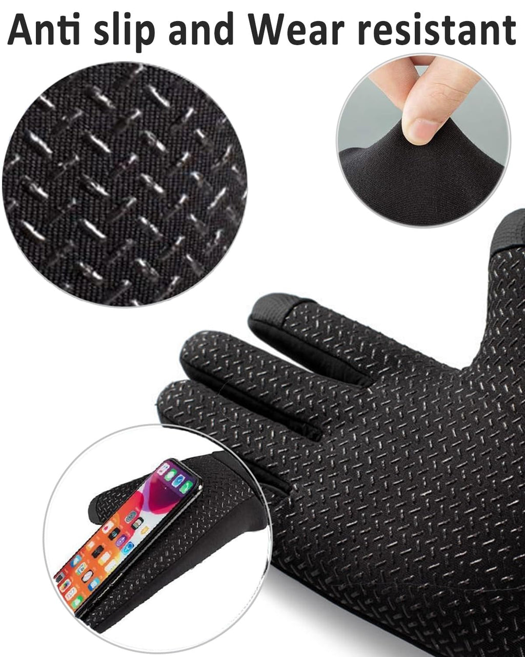 Winter Hand Gloves for Men, Warm Winter Waterproof Gloves for Men & Women, Touch Screen Finger Hand Gloves for Bike Riding, Anti-Slip Riding Gloves for Cycling, Skiing, Outdoor Wear (Black Grey)