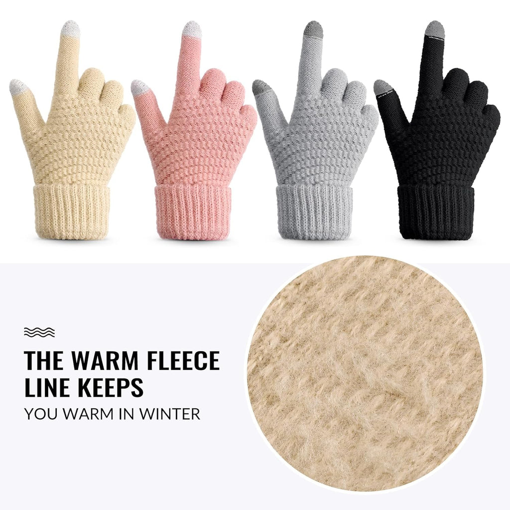 4 Pairs Winter Gloves - Winter Gloves Women Gloves for Women Cold Weather, Winter Gloves with Elastic Cuff Knit