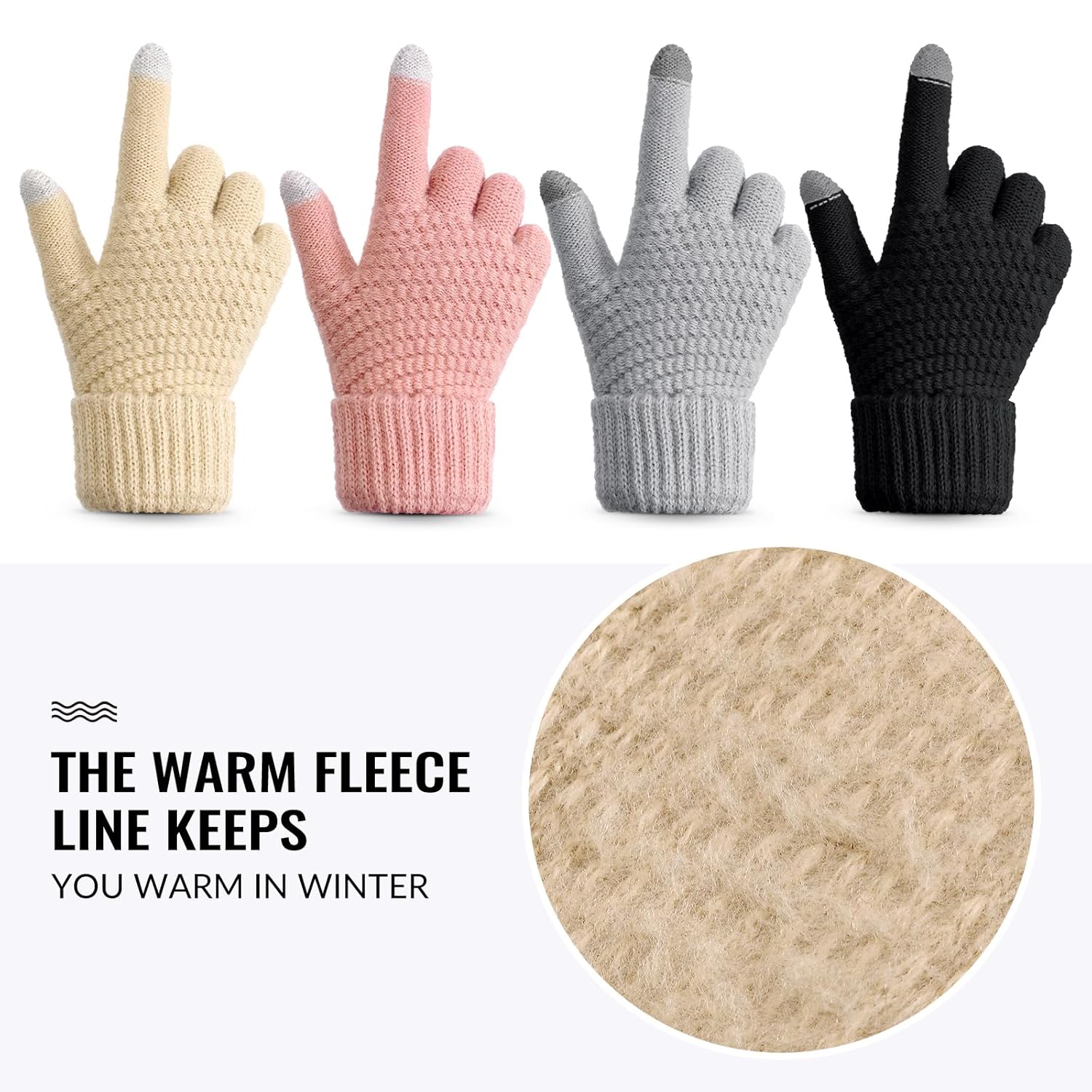4 Pairs Winter Gloves - Winter Gloves Women Gloves for Women Cold Weather, Winter Gloves with Elastic Cuff Knit