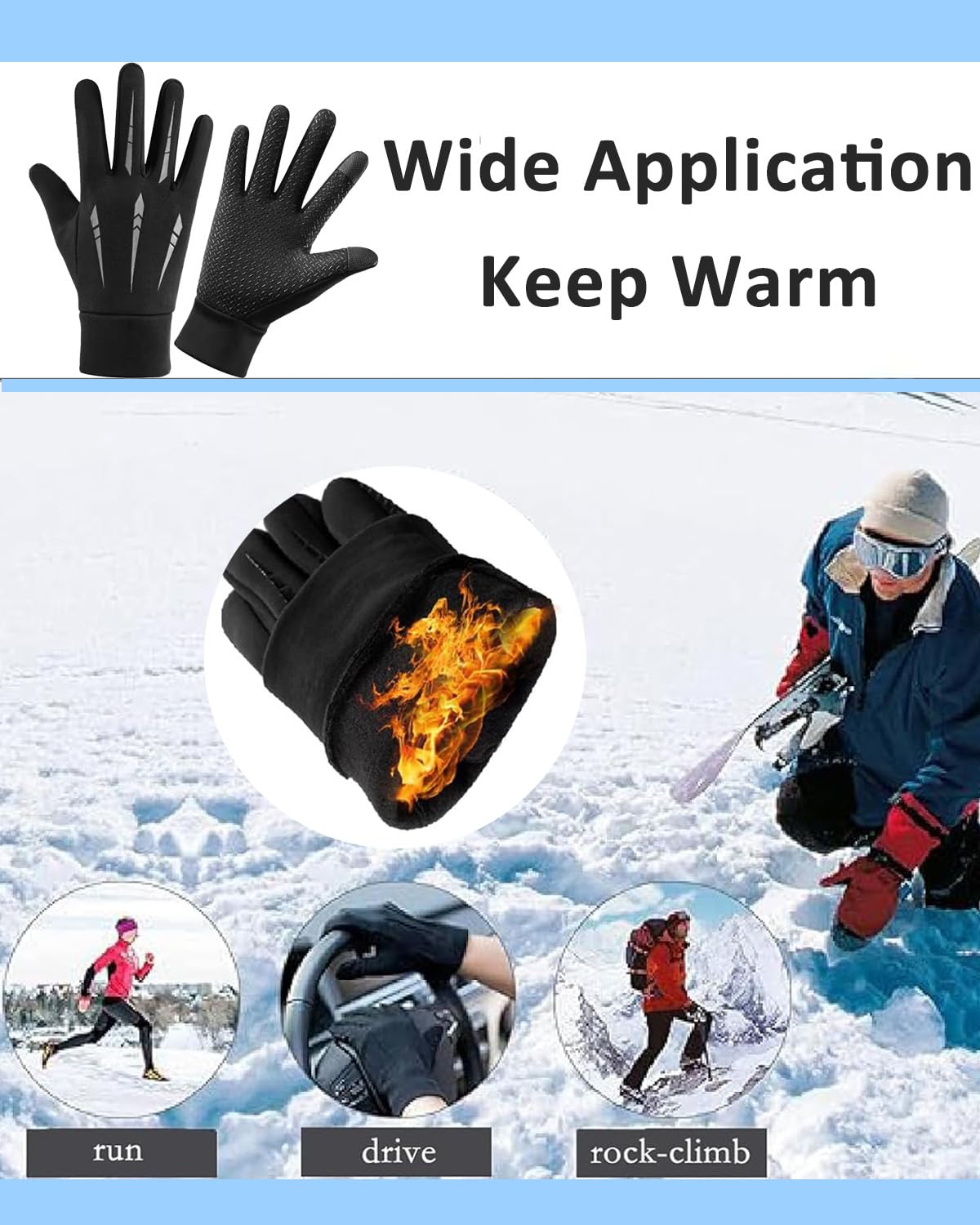 Winter Hand Gloves for Men, Warm Winter Waterproof Gloves for Men & Women, Touch Screen Finger Hand Gloves for Bike Riding, Anti-Slip Riding Gloves for Cycling, Skiing, Outdoor Wear (Black Grey)