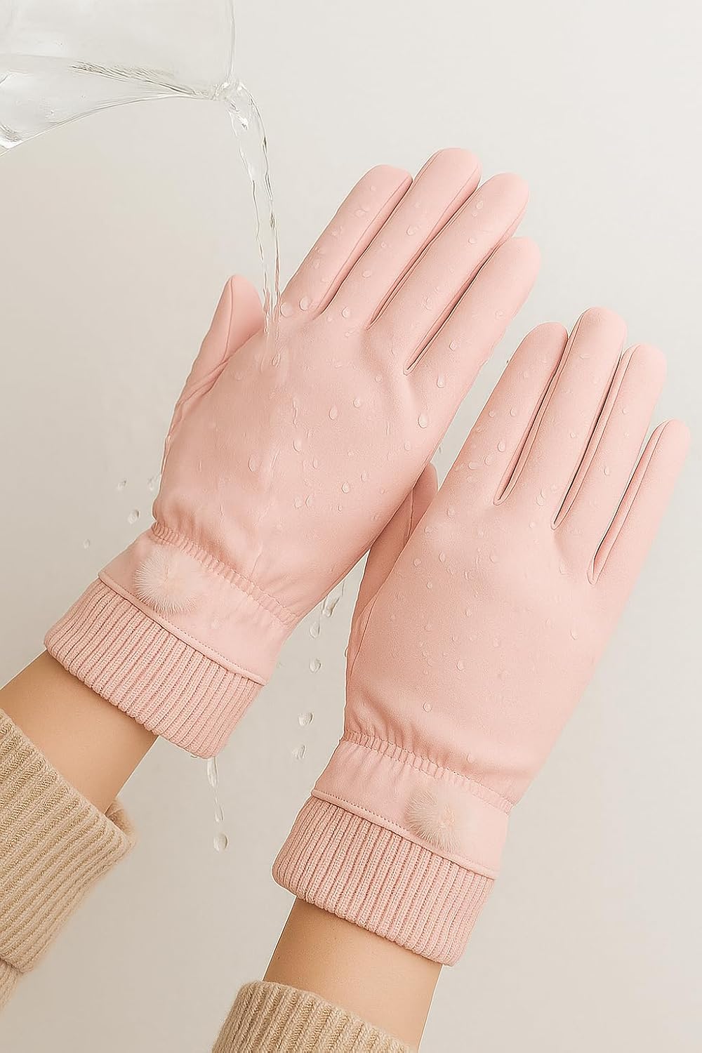 Waterproof Touch Screen Women Gloves Fur Inside for Snow, Trekking, Riding, Excersise etc. with Elastc Cuff for Women (Grey)