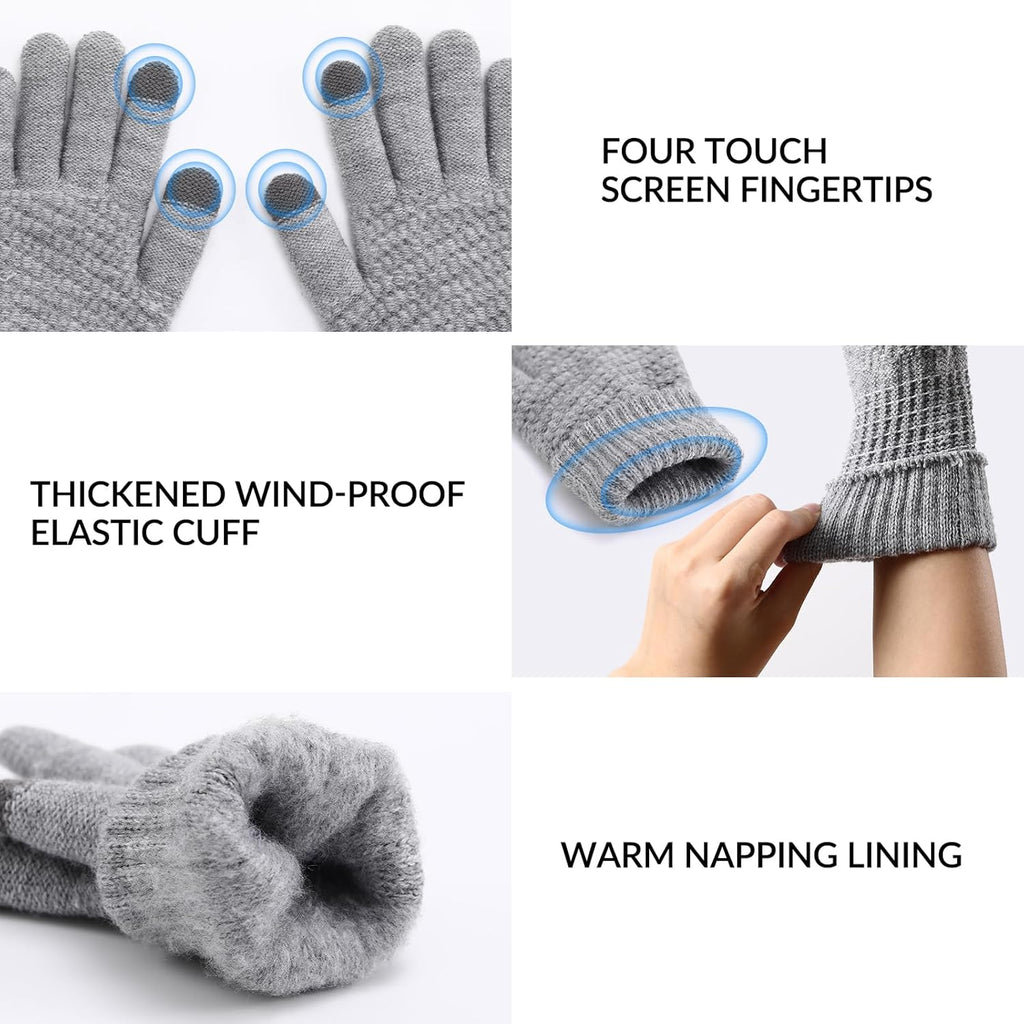 4 Pairs Winter Gloves - Winter Gloves Women Gloves for Women Cold Weather, Winter Gloves with Elastic Cuff Knit