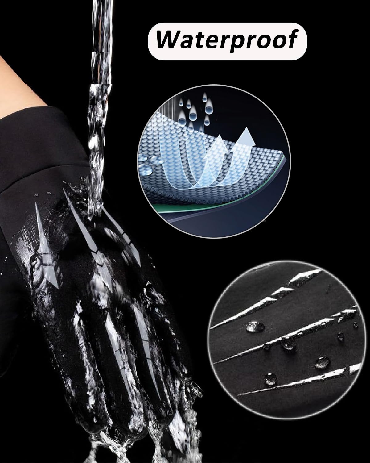 Winter Hand Gloves for Men, Warm Winter Waterproof Gloves for Men & Women, Touch Screen Finger Hand Gloves for Bike Riding, Anti-Slip Riding Gloves for Cycling, Skiing, Outdoor Wear (Black Grey)