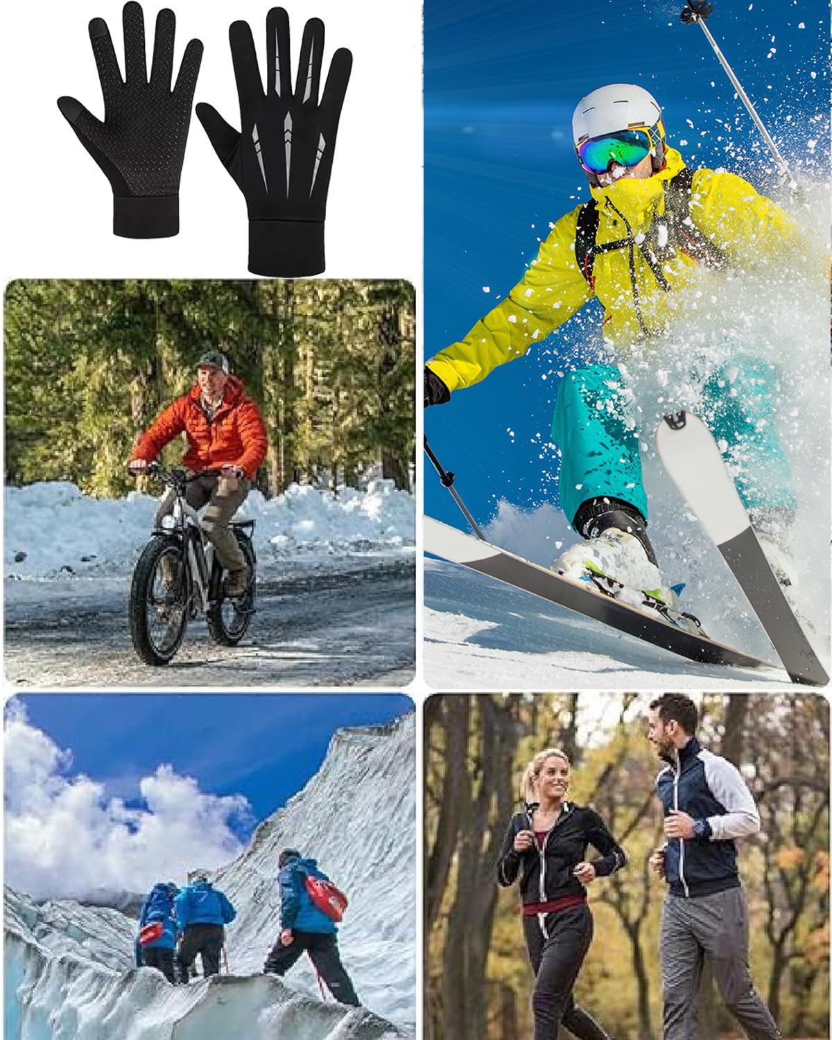 Winter Hand Gloves for Men, Warm Winter Waterproof Gloves for Men & Women, Touch Screen Finger Hand Gloves for Bike Riding, Anti-Slip Riding Gloves for Cycling, Skiing, Outdoor Wear (Black Grey)