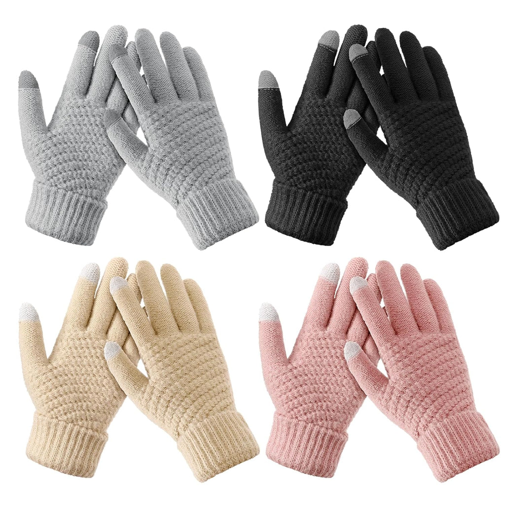 4 Pairs Winter Gloves - Winter Gloves Women Gloves for Women Cold Weather, Winter Gloves with Elastic Cuff Knit