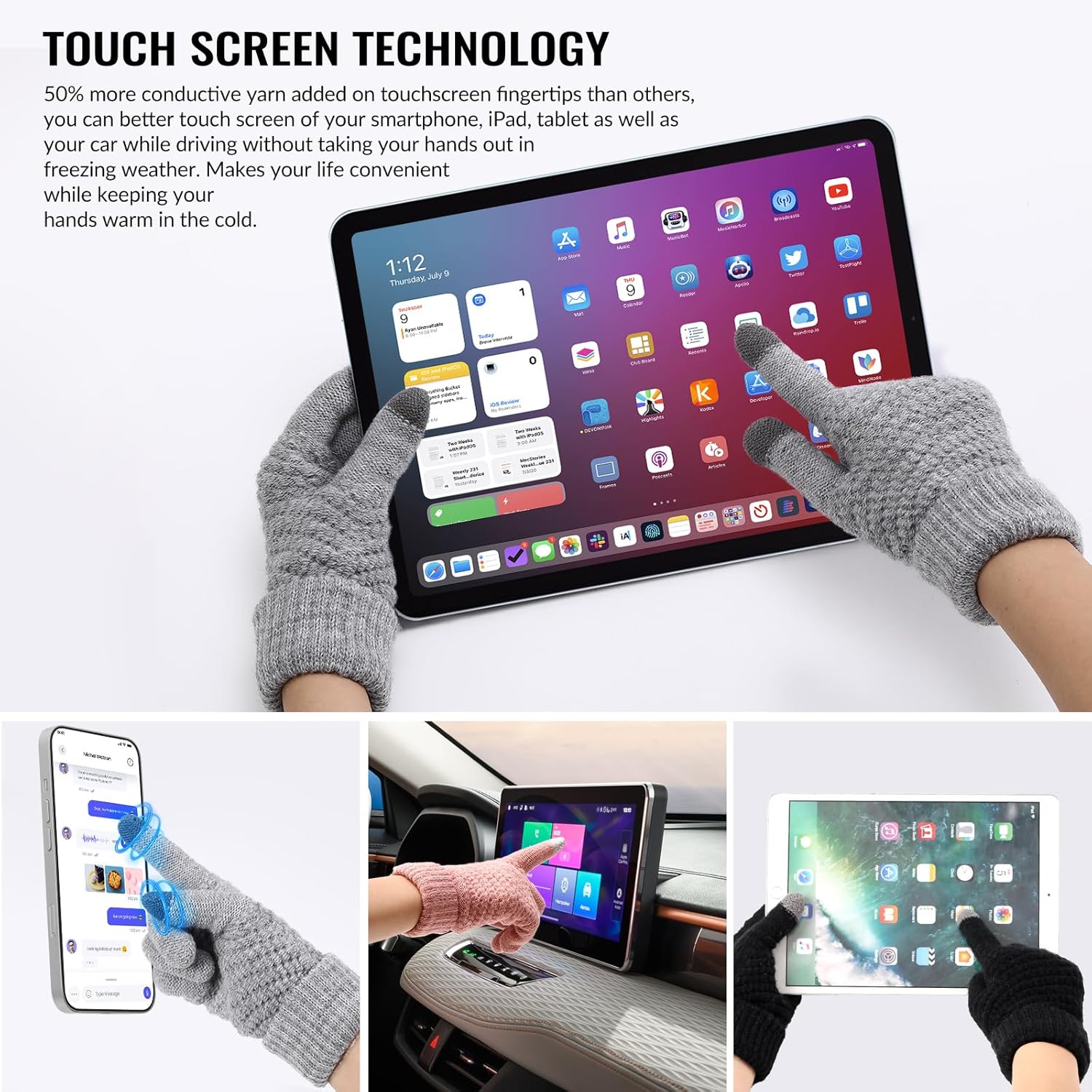 4 Pairs Winter Gloves - Winter Gloves Women Gloves for Women Cold Weather, Winter Gloves with Elastic Cuff Knit