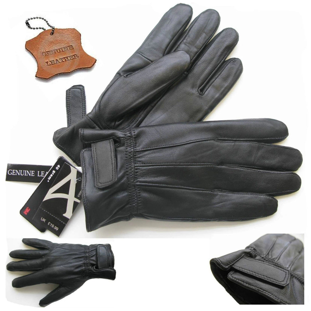 Mens Black Driving Leather Gloves Touch Screen Soft Fleece Lined Thermal Winter