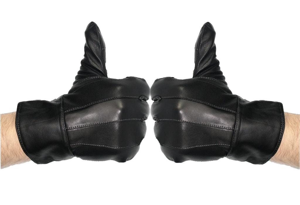 Mens Black Driving Leather Gloves Touch Screen Soft Fleece Lined Thermal Winter