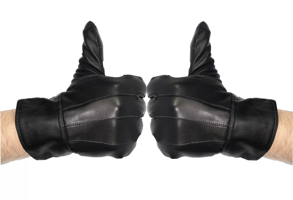 Mens Black Driving Leather Gloves Touch Screen Soft Fleece Lined Thermal Winter