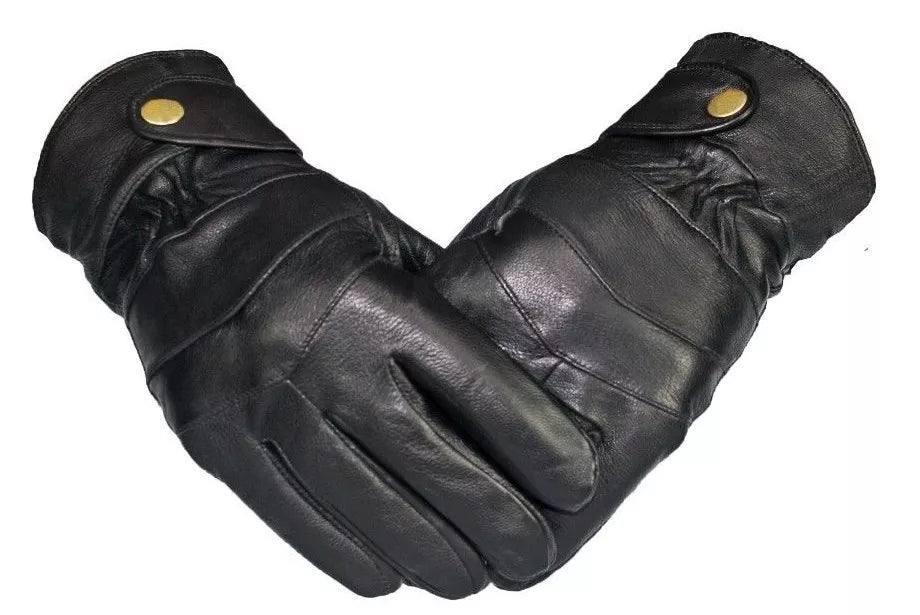 Mens Black Driving Leather Gloves Touch Screen Soft Fleece Lined Thermal Winter